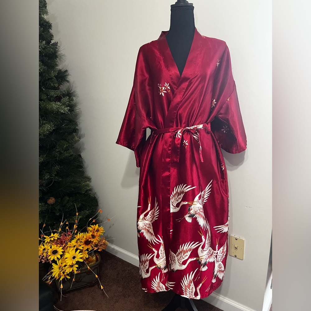 Elegant Red Kimono with Crane Design